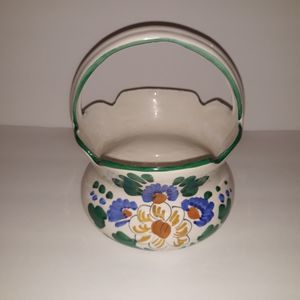 Italian hand painted planter pot basket style with handle